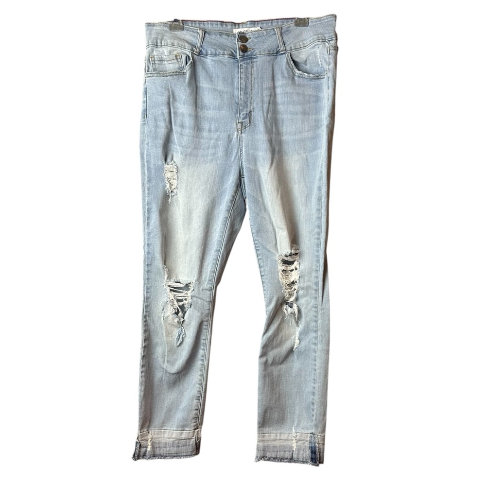 Ms Cello Lightwash Blue Denim Destroyed Capri Crop Jeans Women Sz 16